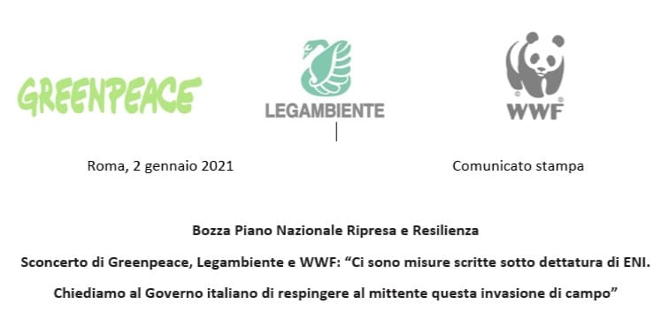  Piano nazionale ripresa e resilienza: Legambiente, Greenpeace e WWF scrivono al Governo