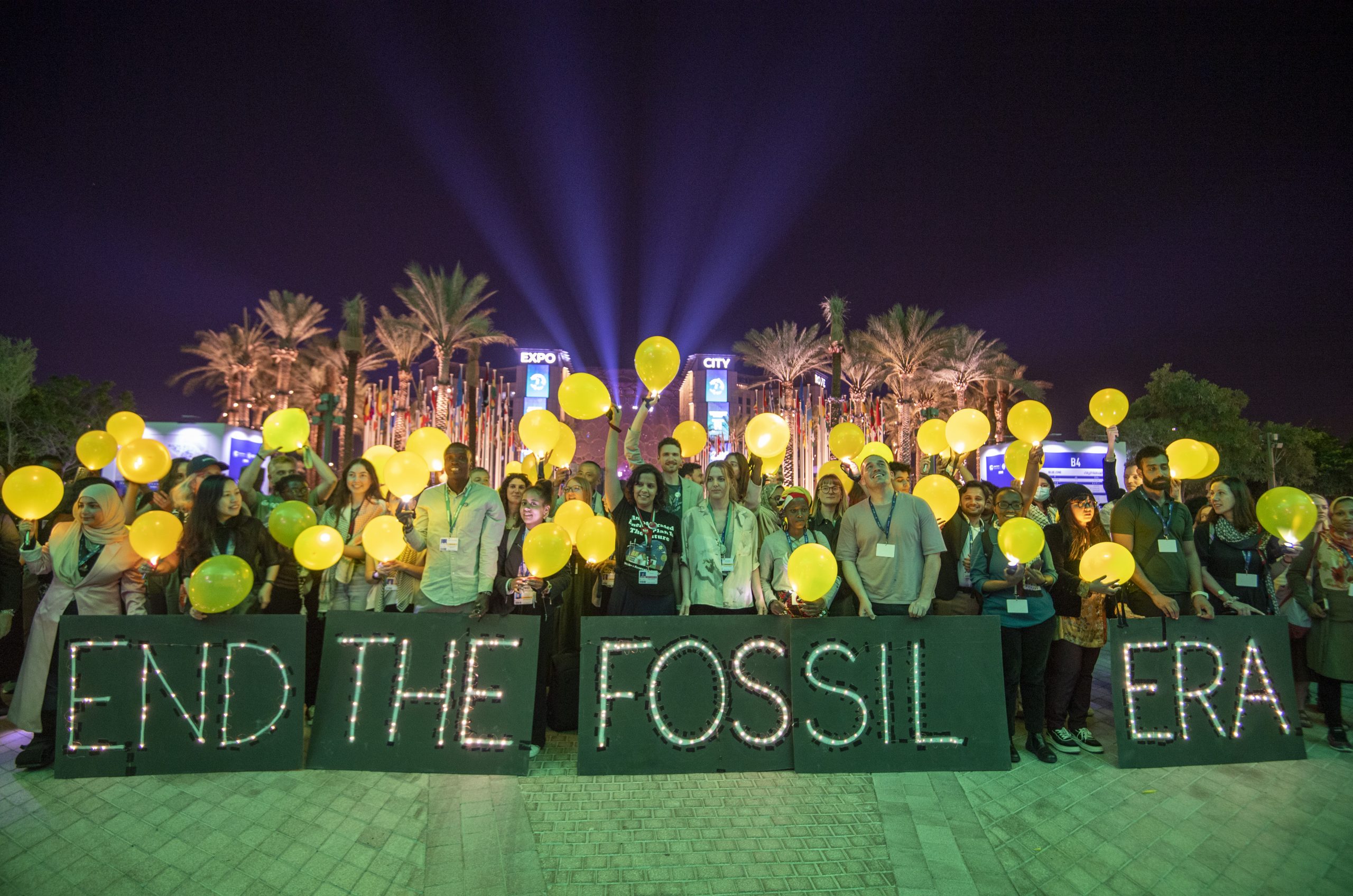 DECEMBER 11: NGO participants for Greenpeace International action during the UN Climate Change Conference COP28 at Expo City Dubai on December 11, 2023, in Dubai, United Arab Emirates. (Photo by COP28 / Stuart Wilson)